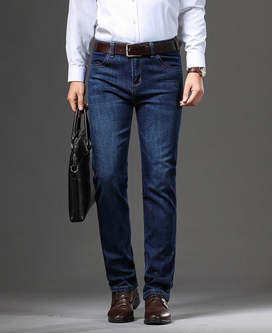 Business Casual Solid Color Denim Straight Leg Jeans
