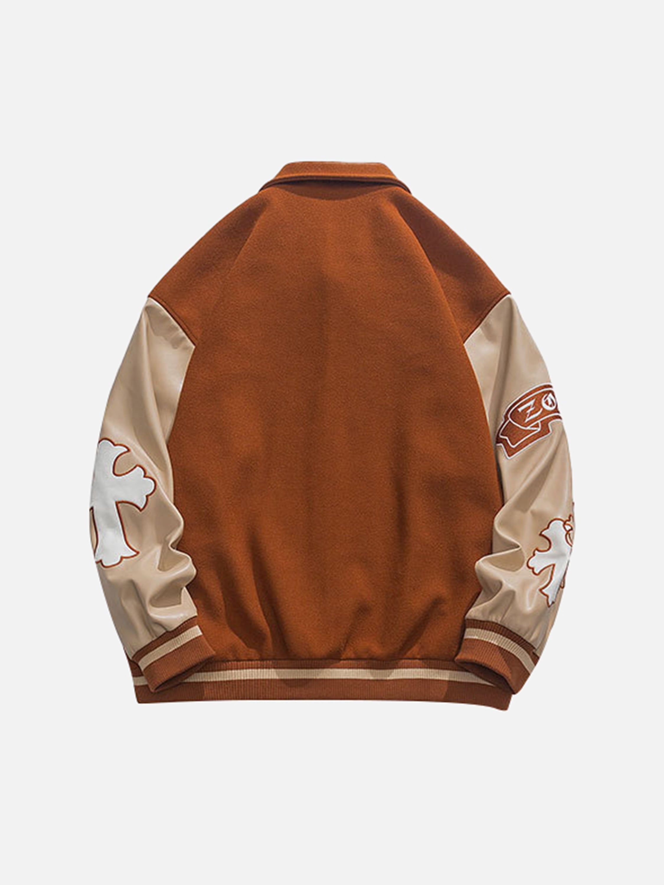 The Vimiaparty American Vintage Pu Leather Color Blocking Jacket Baseball