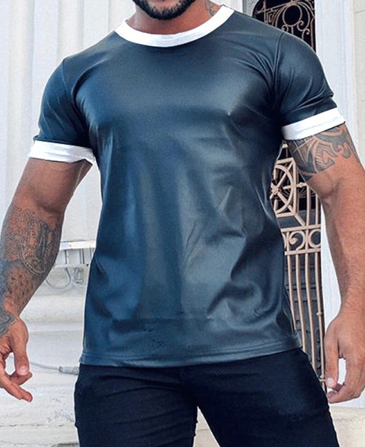 Casual Plain Crew Neck Short Sleeve Contrast Binding Slim Fit T-Shirt
