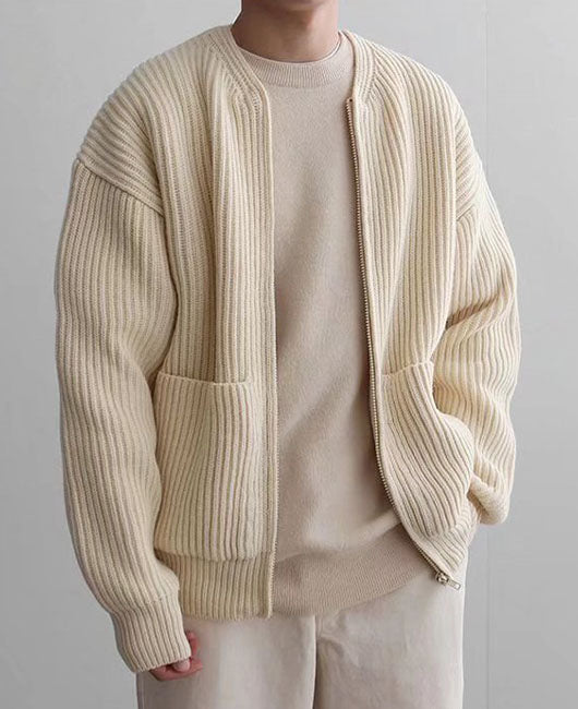 Ribbed Knit Open Front Patched Pocket Cardigan