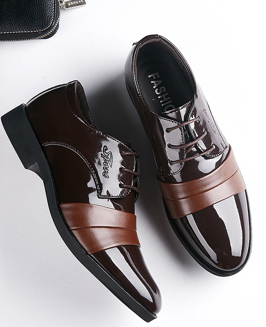 Business Plain Point Toe Shiny Patent Spliced Dress Shoes