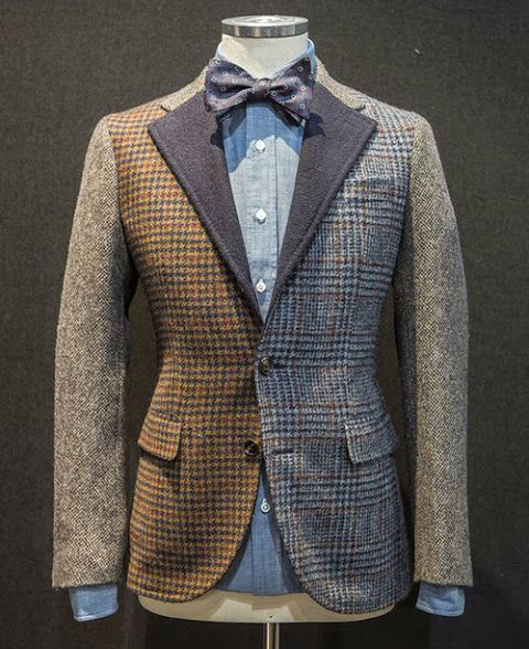 OK Vintage Colorblock Houndstooth Notch Lapel Two Button Blazer