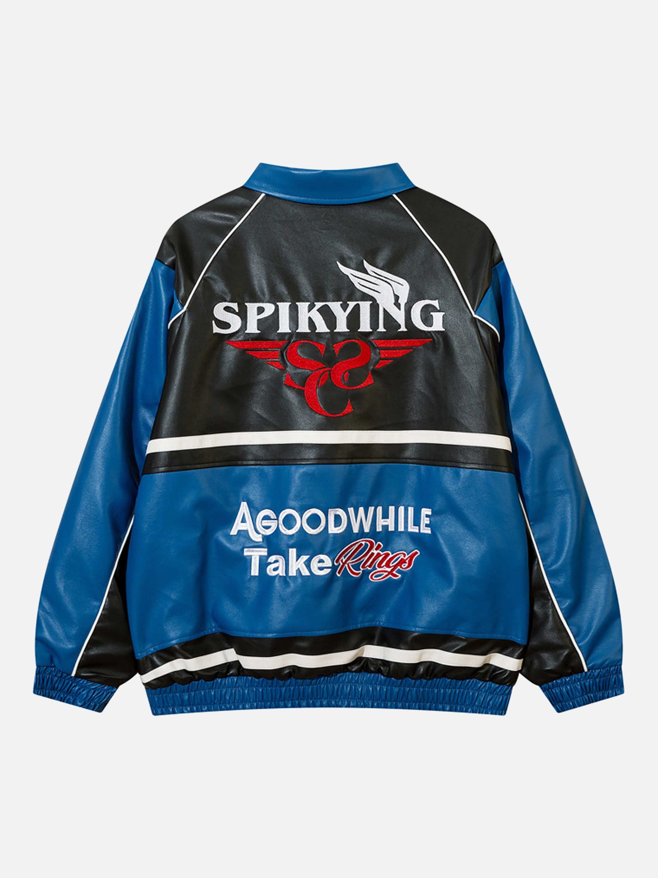 The Vimiaparty American Vintage Racing Baseball Jacket Hip-hop Loose PU Leather Biker Jacket