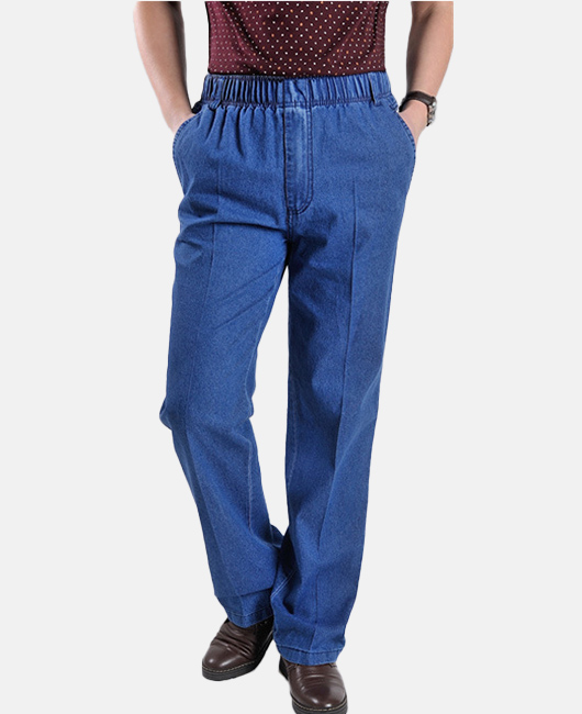 Daily Denim Elastic Waist Slant Pocket Straight Leg Jeans