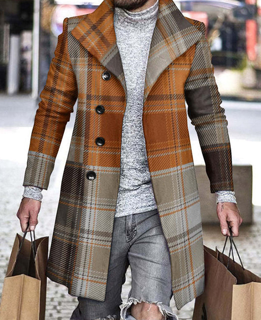 Plaid & Colorblock Lapel Collar Coat