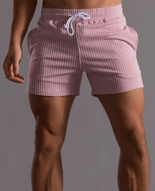Sporty Vertical Stripe Elastic Waist Drawstring Straight Shorts
