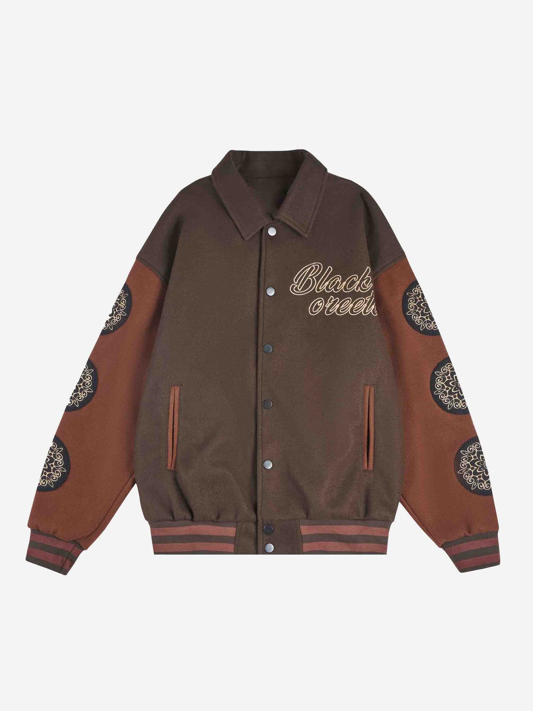 Vimiaparty's Hip-hop Retro Towel Embroidery Patchwork Baseball Jacket
