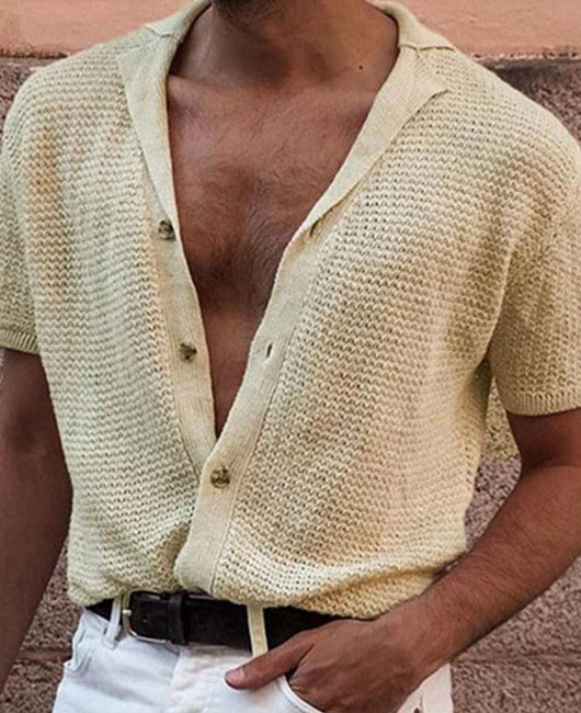 Casual Plain Lapel Collar Short Sleeve Knit Polo Shirt