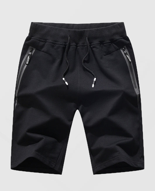 Solid Drawstring Zip Pocket Casual Shorts