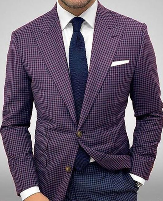 Business Plaid Single Breasted Lapel Collar Pockets Design Blazer