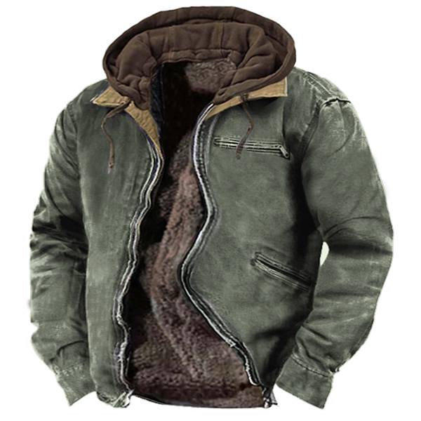 Men's Vintage Outdoor Tactical Hooded Fleece Lined Jacket