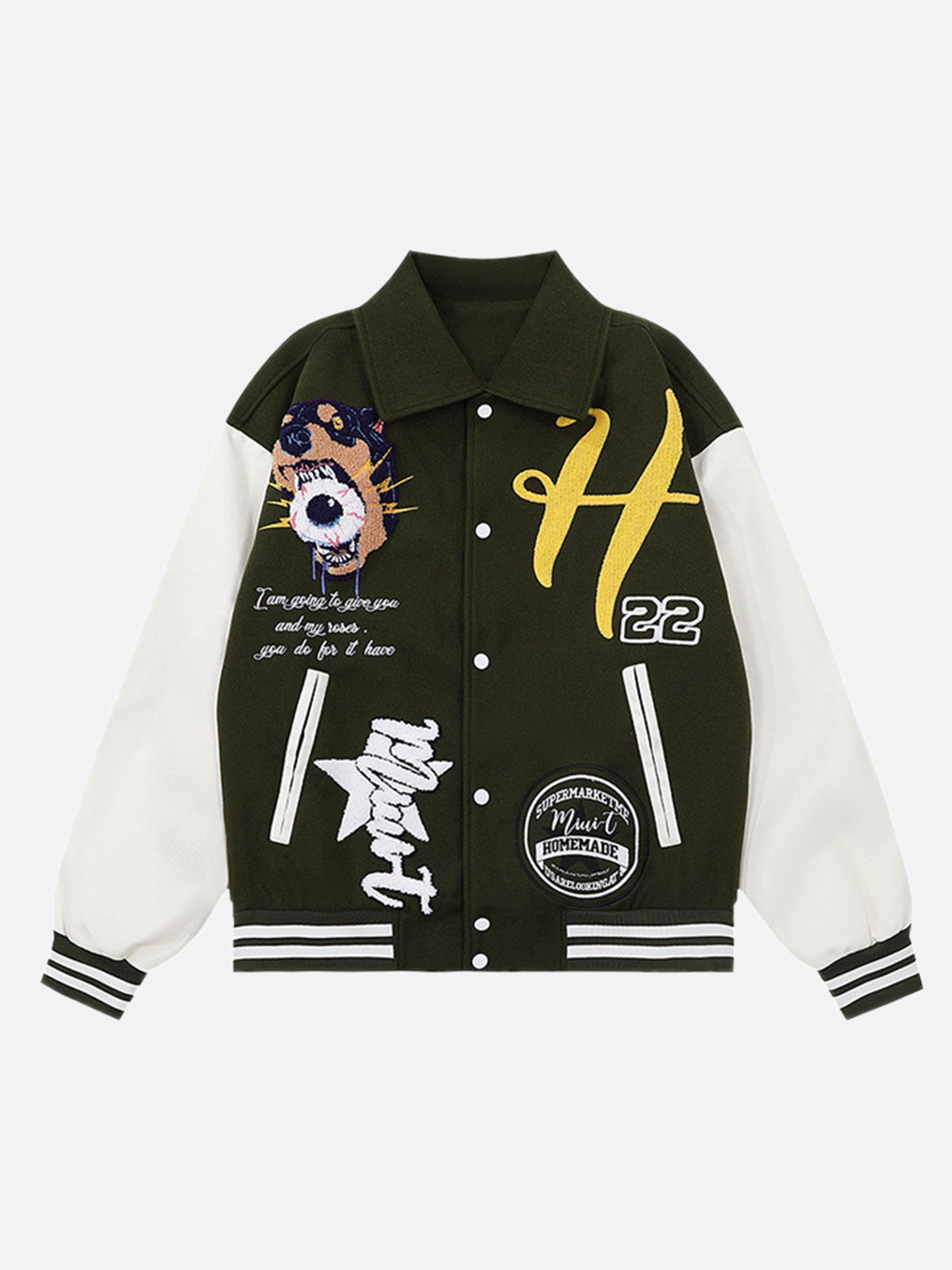 The Vimiaparty American High Street Vintage Embroidery Color Blocking Baseball Jacket
