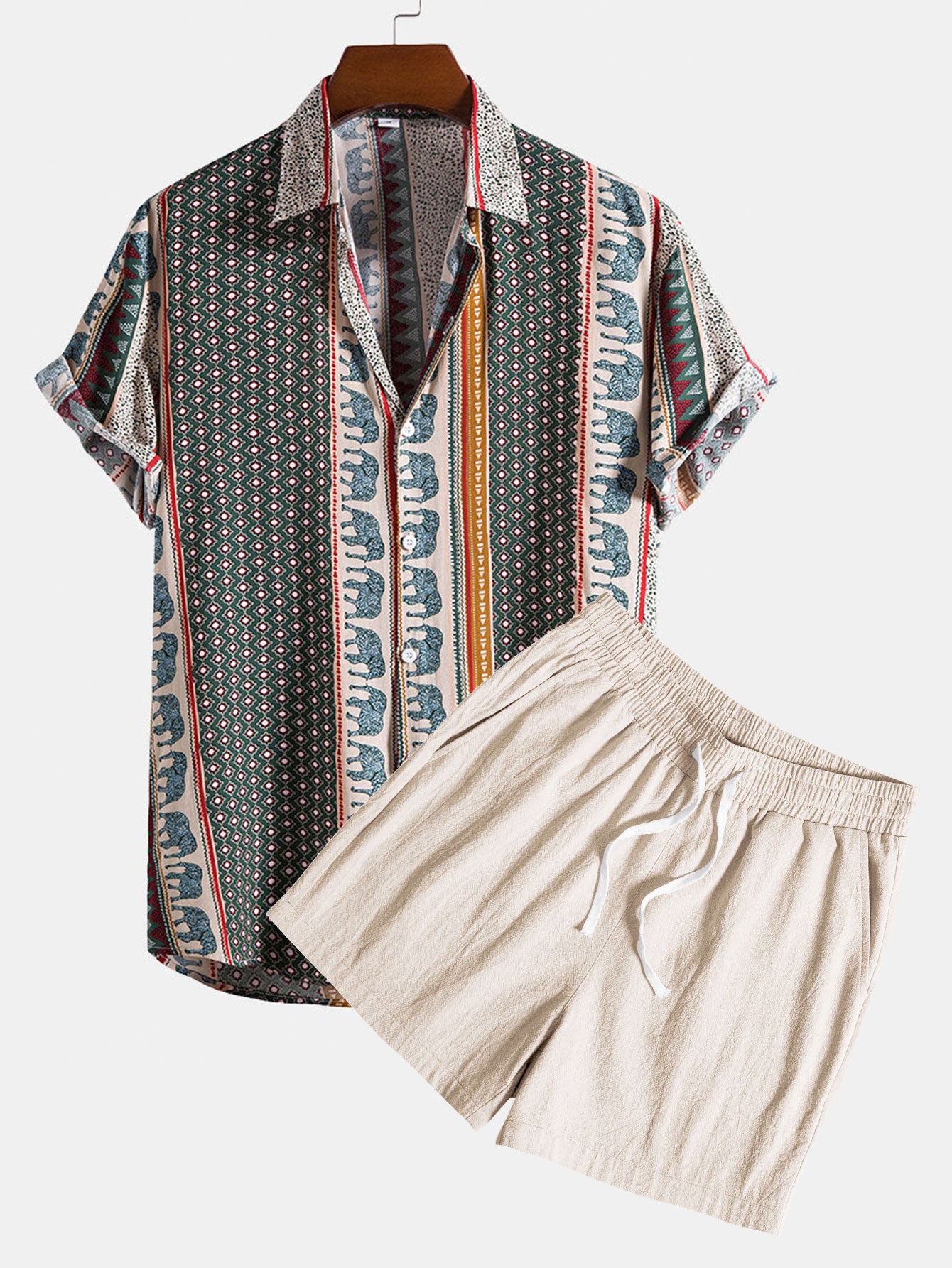 Elephant Geometric Print Shirt & Textured Cotton 5