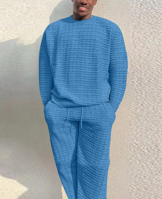 Textured Solid Long Sleeve Pullover & Pants Set