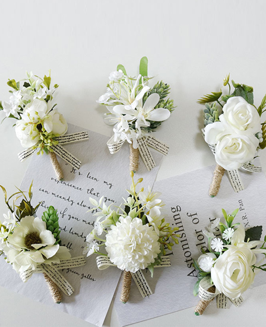 Elegant White Corsage Wedding Artificial Flowers Accessories Boutonniere