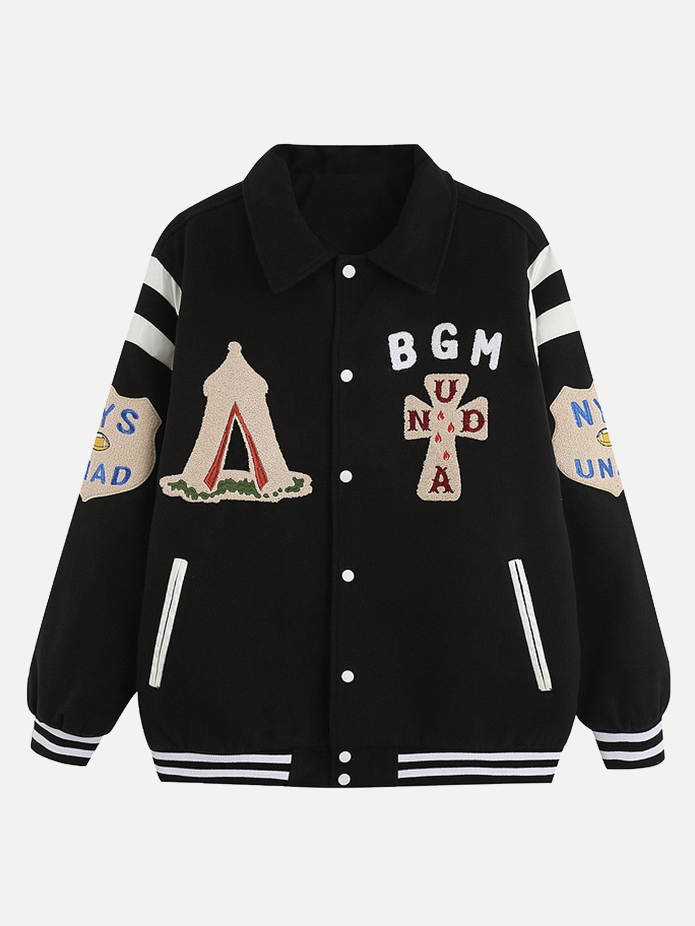 The Vimiaparty American Retro Hip-hop Flocked Letters Baseball Jacket
