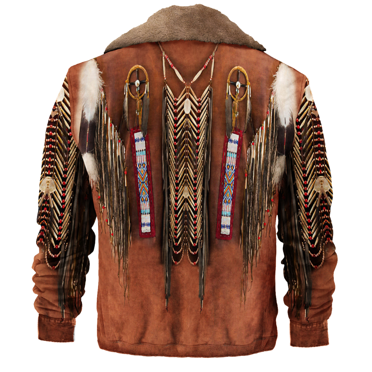 Retro American Western Ffeather Fringed Denim Jacket Print Unisex Deluxe Outerwear