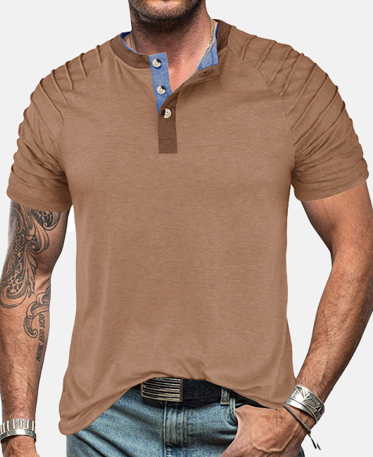 Casual Color Block Henry Neck Raglan Sleeve Shirt