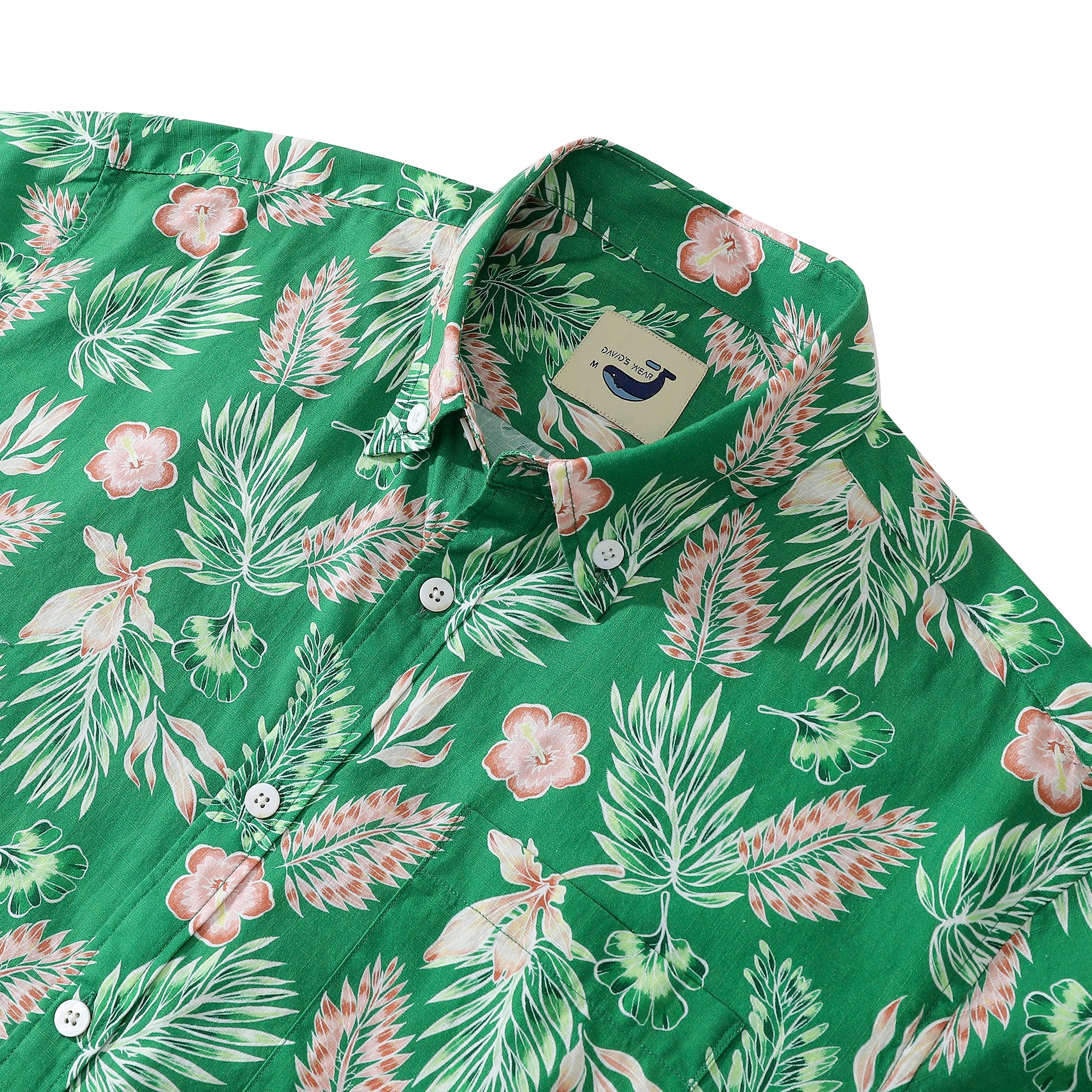 Green Tropical Hand-painted Floral Pattern Men's Button-down Shirt