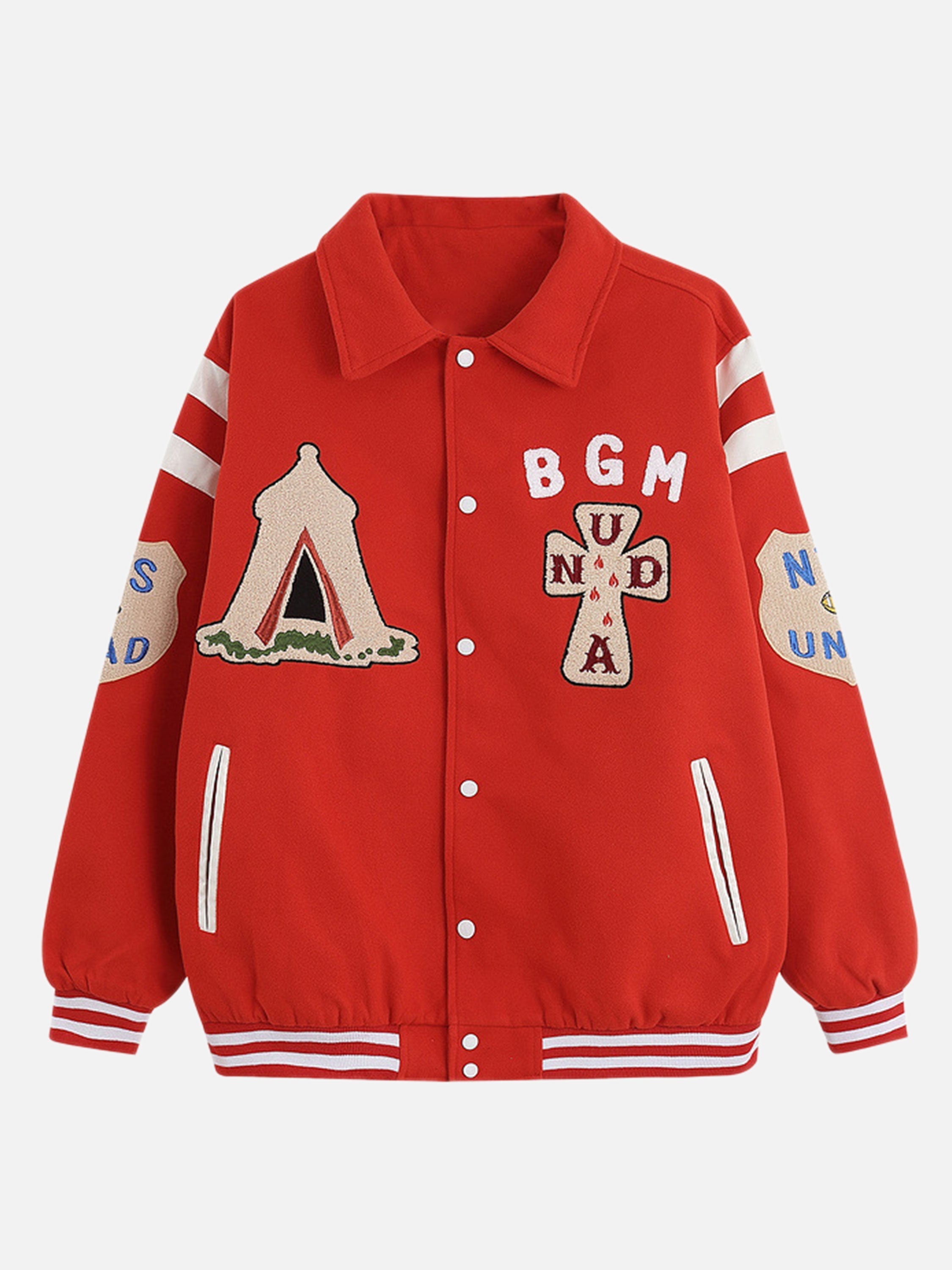 The Vimiaparty American Retro Hip-hop Flocked Letters Baseball Jacket