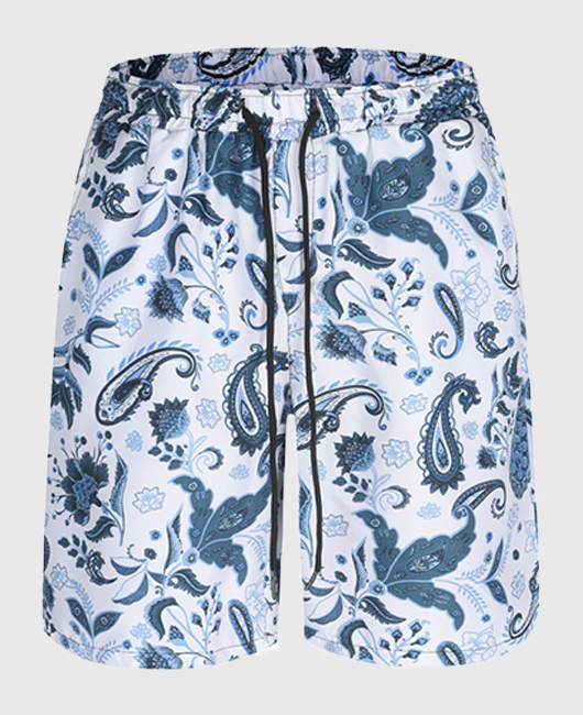 Vacation Casual Cashew Print Elastic Waist Drawstring Shorts