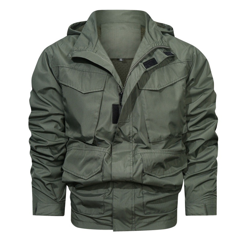 Men's Drawstring Zip Waterproof Tactical Hooded Jacket