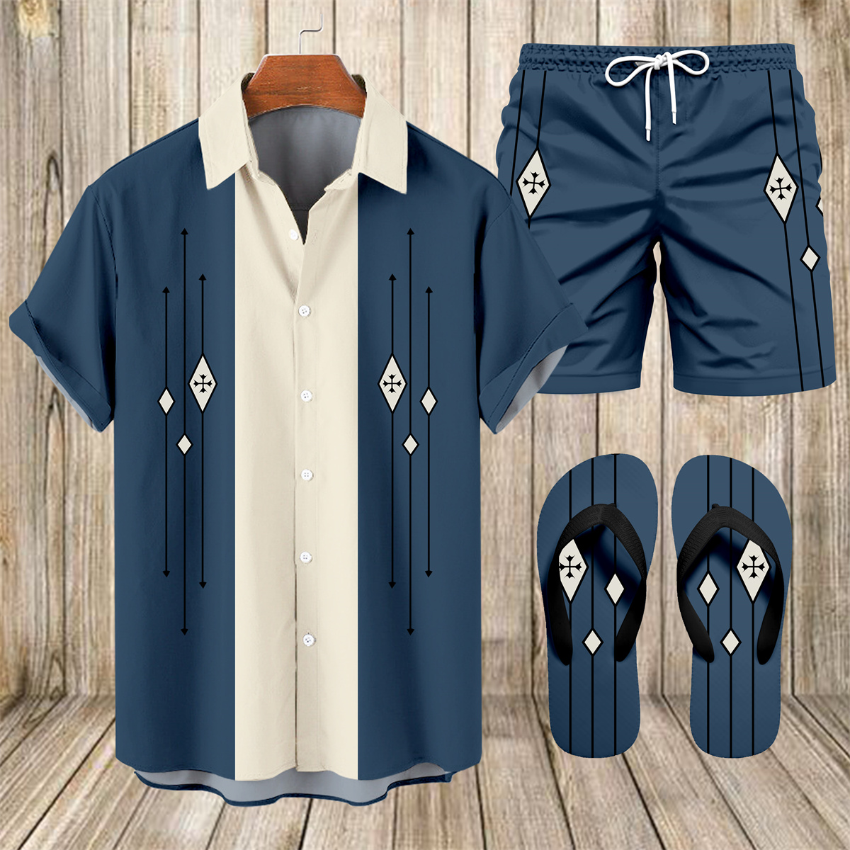 Men's Hawaii Vacations Print Shirt Three-Piece Set 054