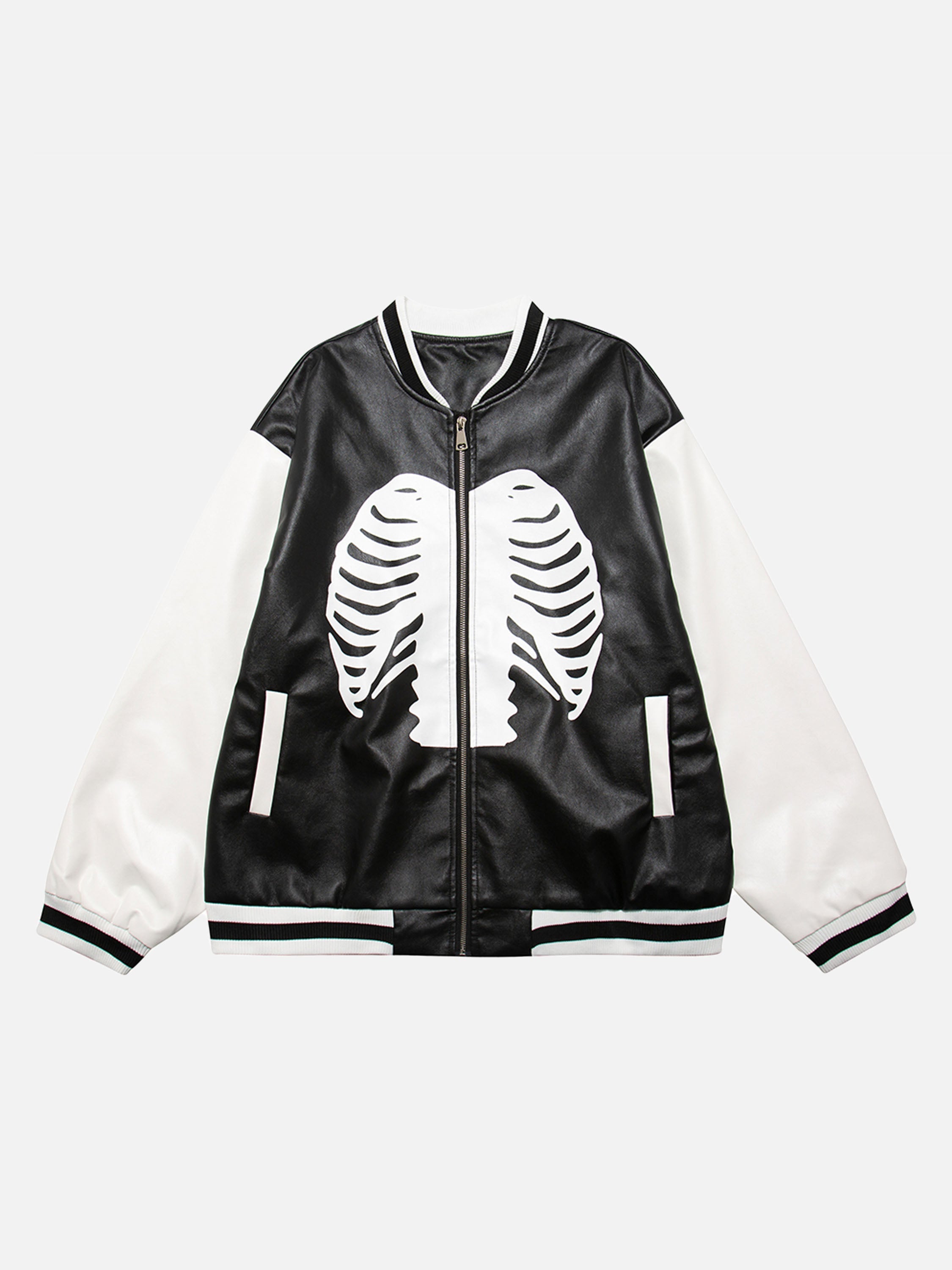 The Vimiaparty American Skull Bone Print Biker Leather Baseball Jacket