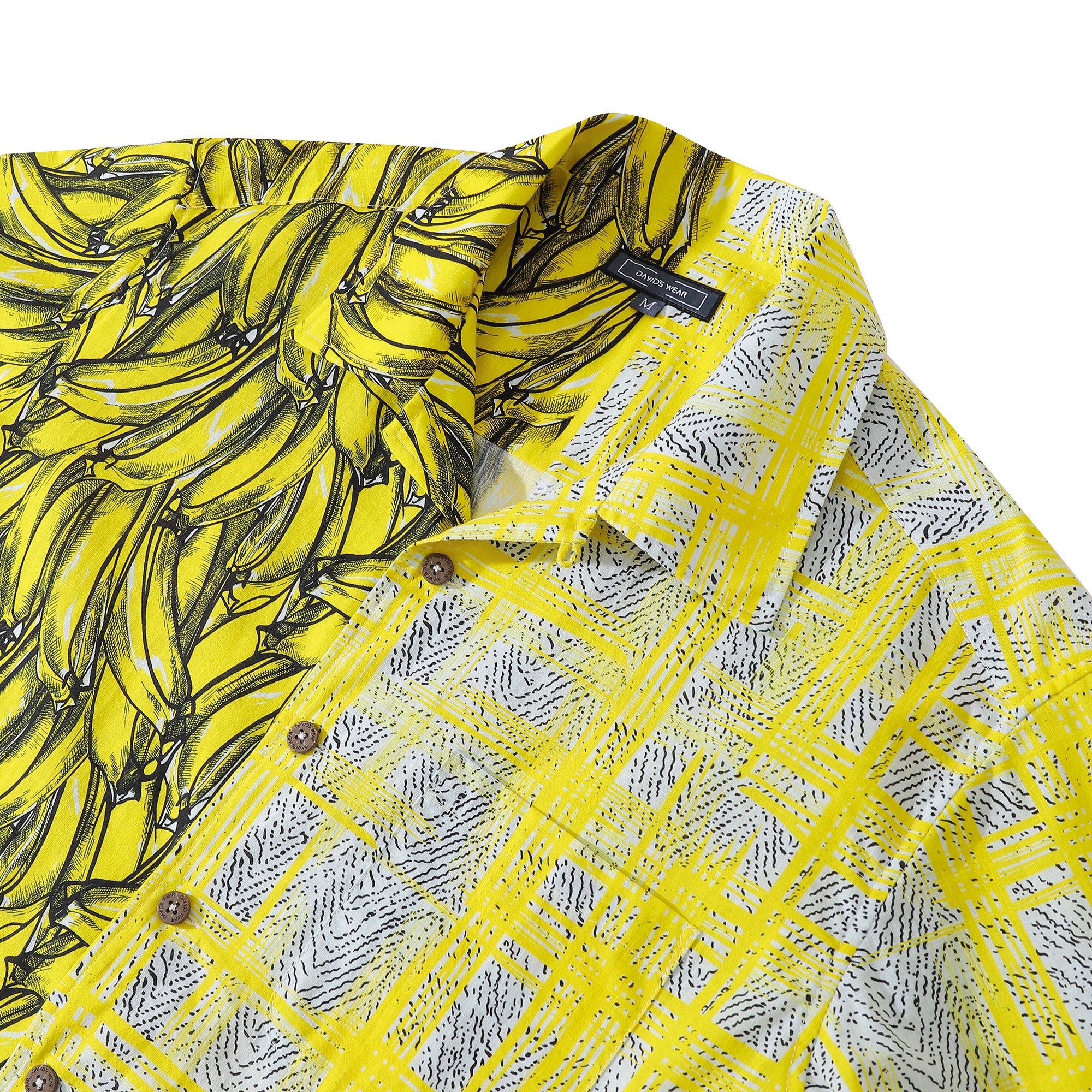 Men's Aloha Shirt Cotton Short Sleeve Banana Geometric Camp Shirt Coconut Button