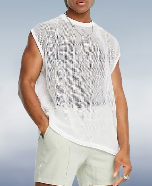 Casual Plain Crew Neck Hollow Loose Breathable Tank Top