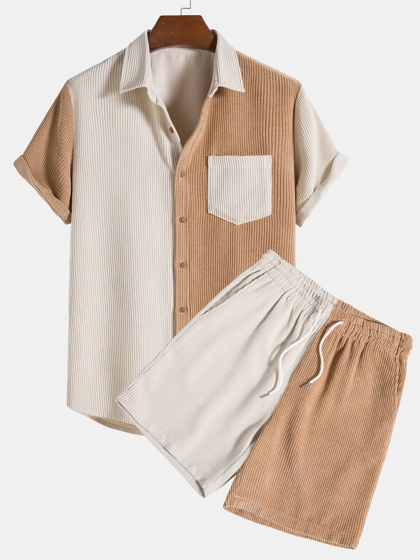 Two Tone Corduroy Button Up Shirt & Shorts
