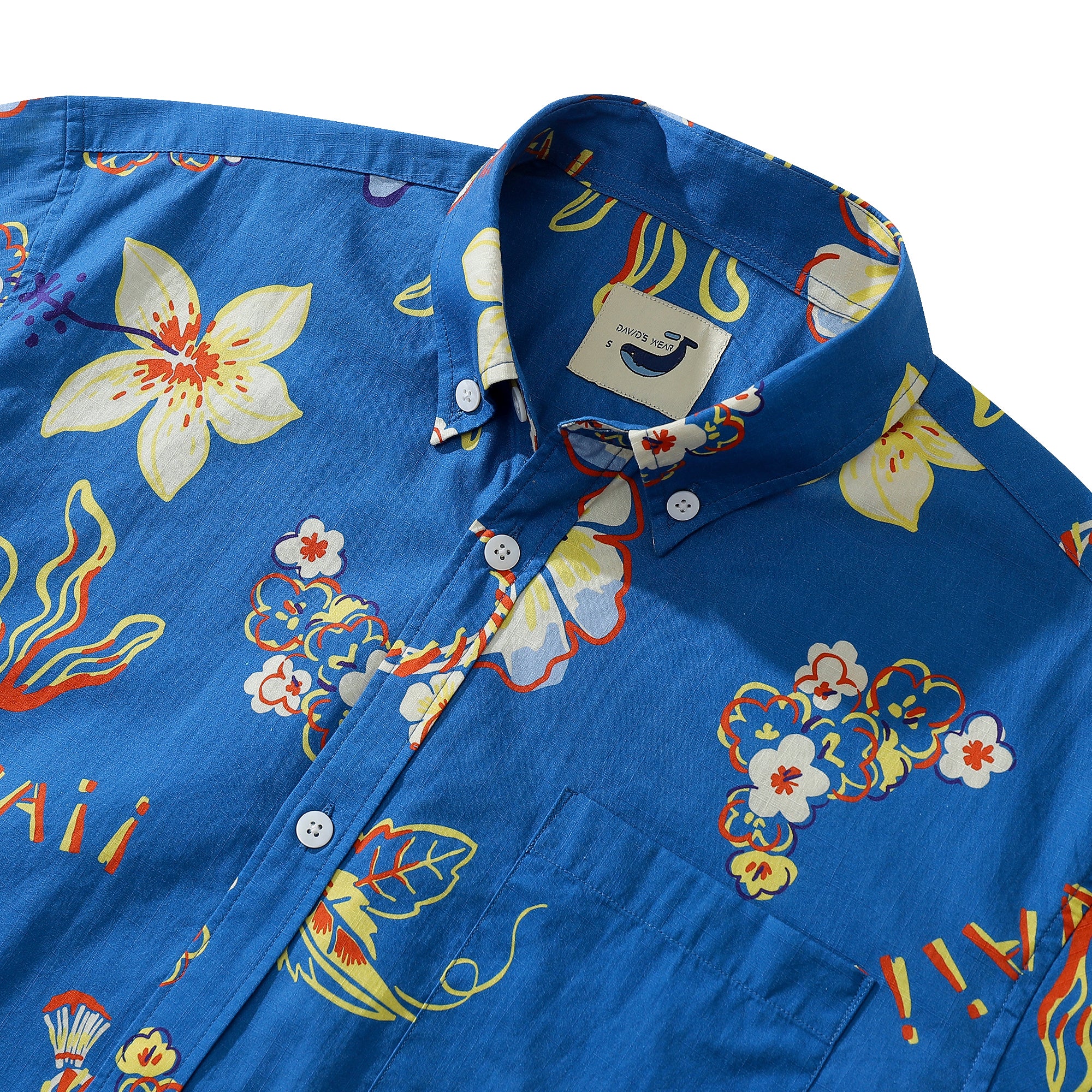 Dark Blue Hawaii Hibiscus Men's Button-down Shirt 100% Cotton
