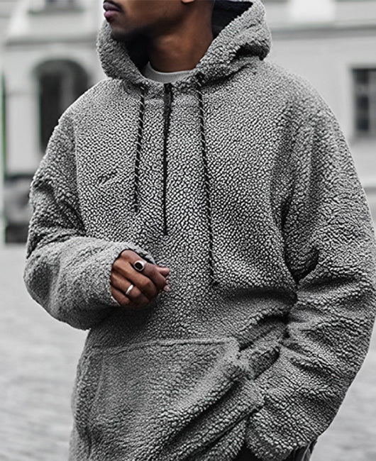 Casual Plain Polar Fleece Drawstring Hoodie