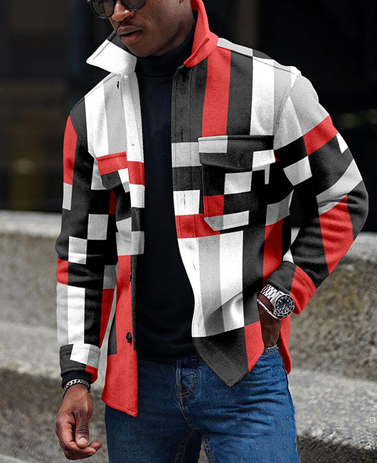 Block Color-block Patched Pocket Jacket