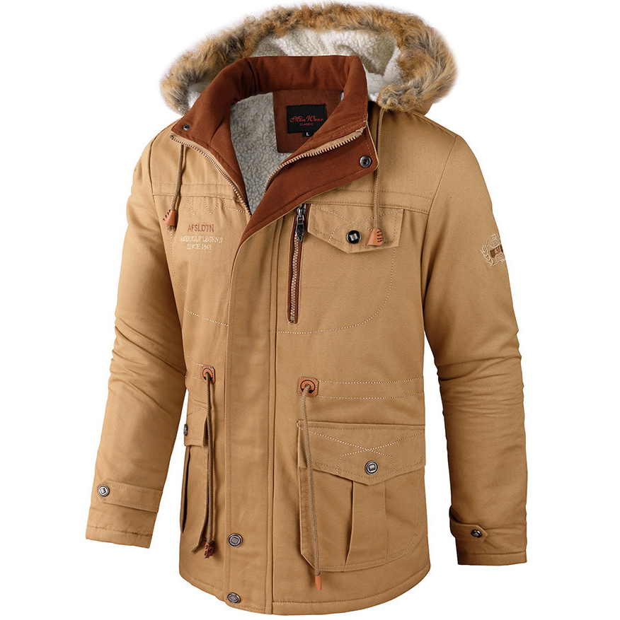 Men's Outdoor Casual Lamb Wool Mid Length Hood Off Jacket
