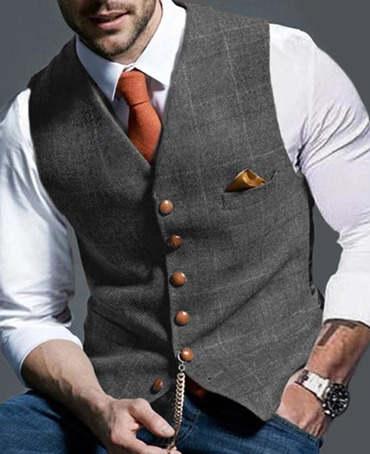 Men Plaid Buttoned Waistcoat