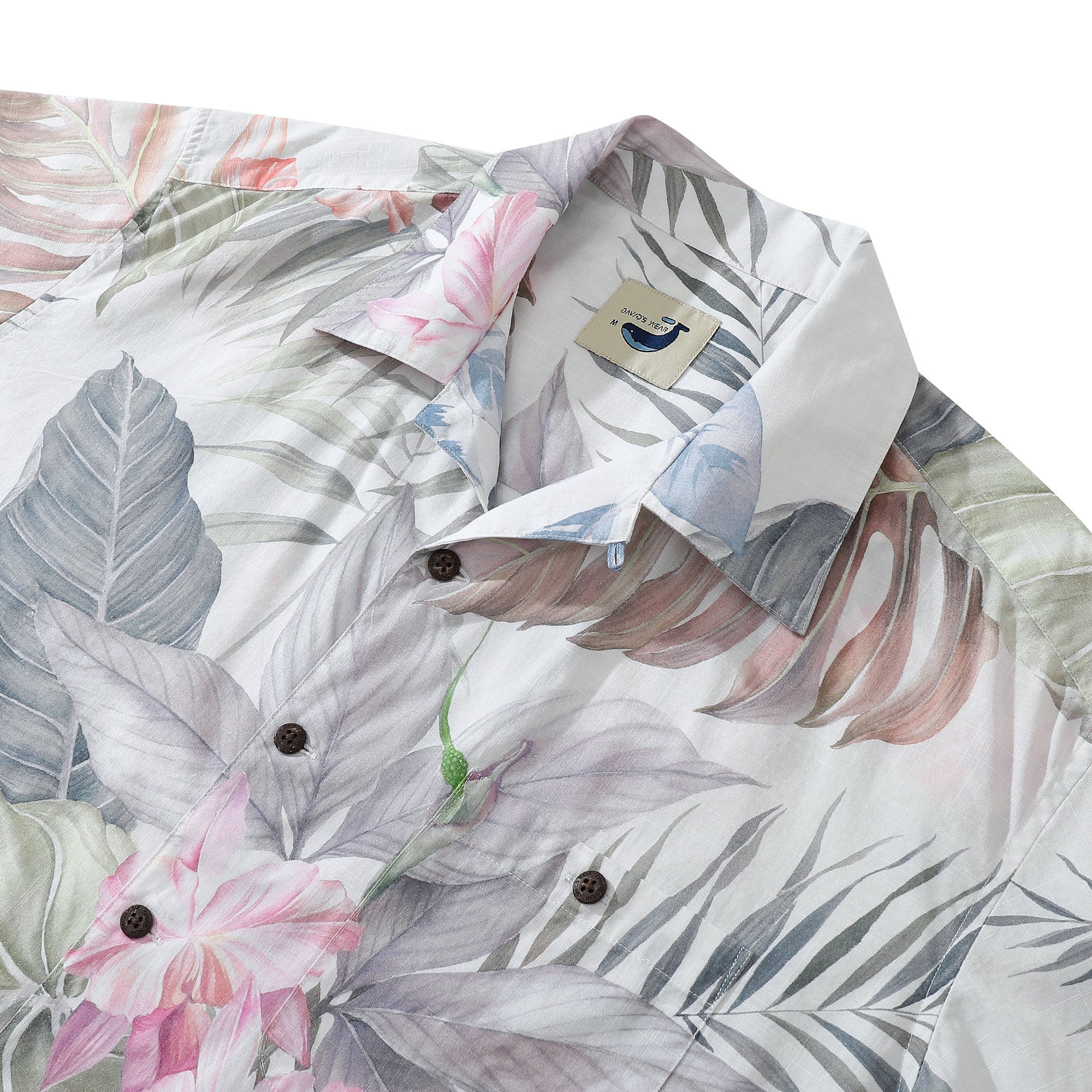 Aquarelle Orchid Plams Leaves Men's Aloha Shirt Cotton Luxe And Comfortable