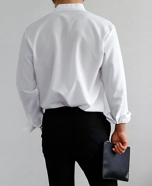 Stand Collar Long Sleeve Solid Shirt