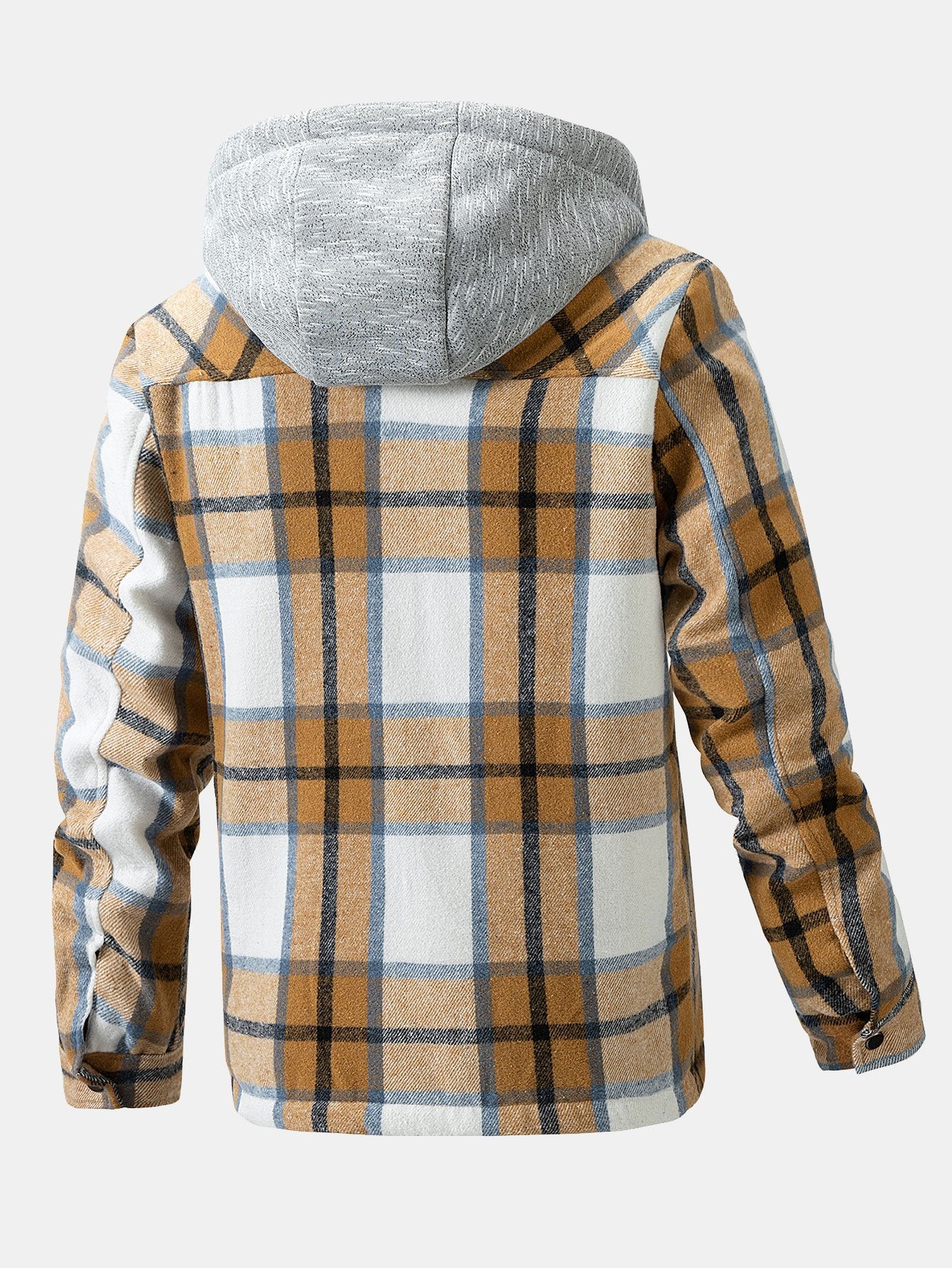 Teddy Fleece Lined Detachable Hooded Flannel Plaid Coat