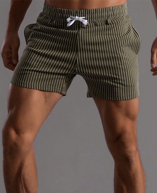 Sporty Vertical Stripe Elastic Waist Drawstring Straight Shorts