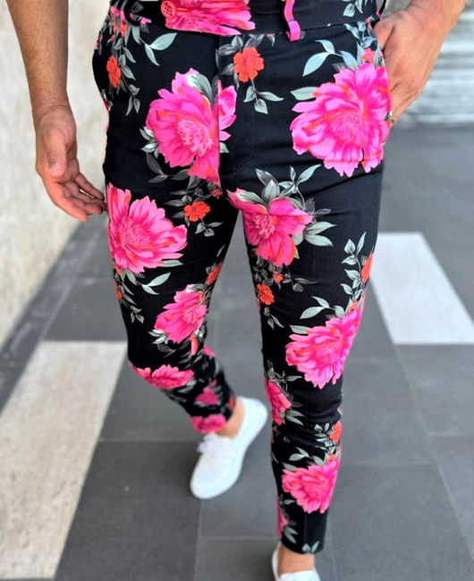 Casual Floral Slim Fit Pocket Straight Pencil Pants