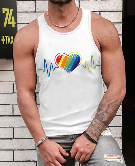 Fashion Heart Print Crew Neck Sleeveless Tank Top