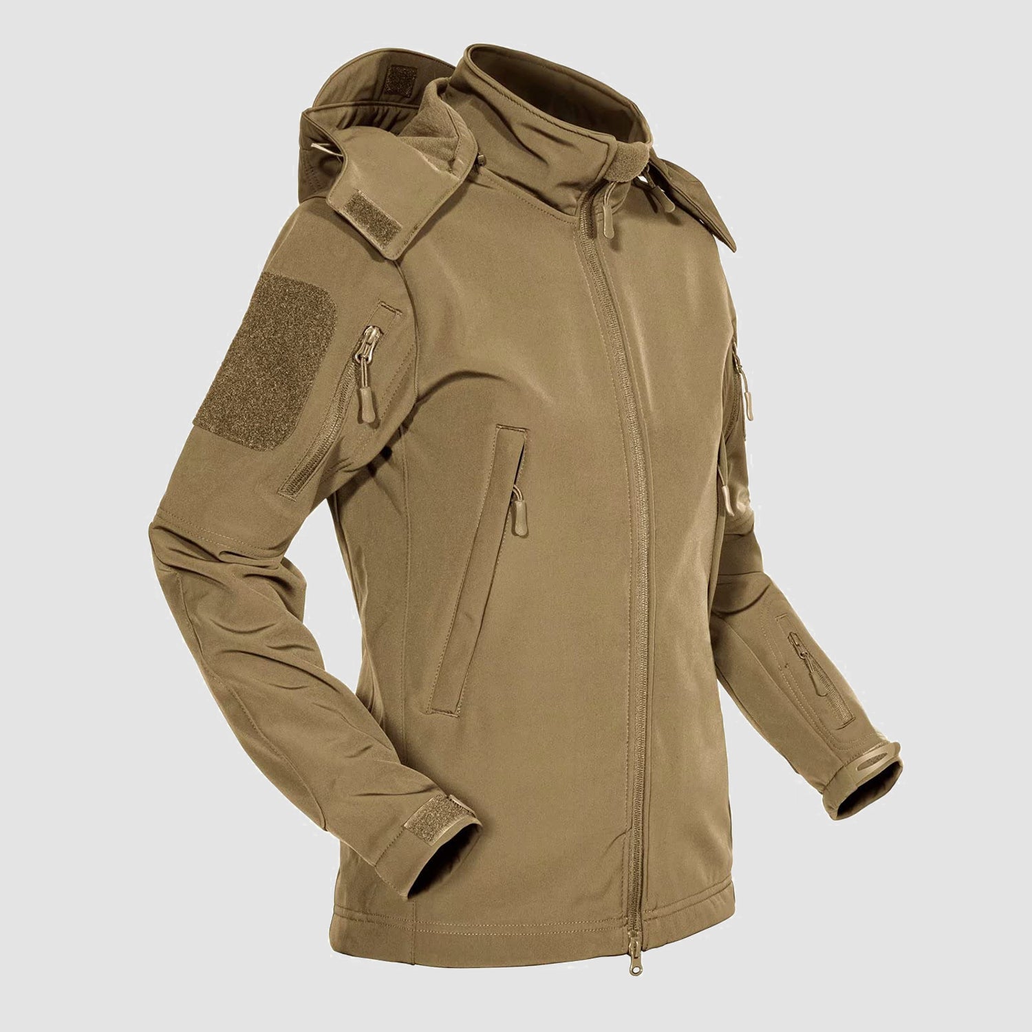 Women's Hooded Winter Jacket with 6 Pockets Waterproof Windproof Softshell Fleece Tactical Coat