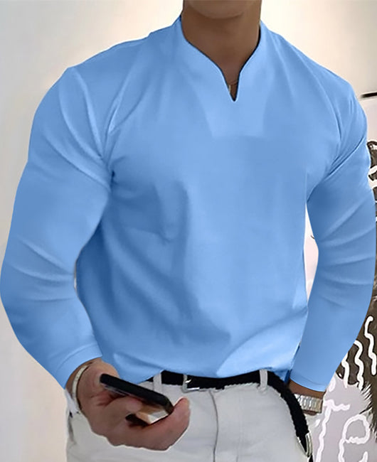 Plain Notch Collar Long Sleeve Casual Shirt