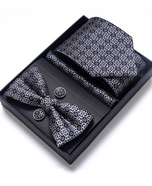 Business Allover Print Tie & Scarves & Cufflinks & Bow Tie 4Ps Set