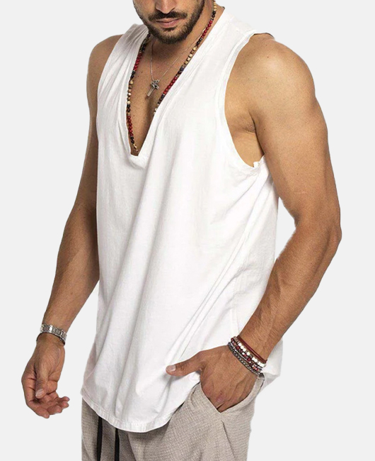 Sporty Plain V-Neck Sleeveless Loose Tank Top