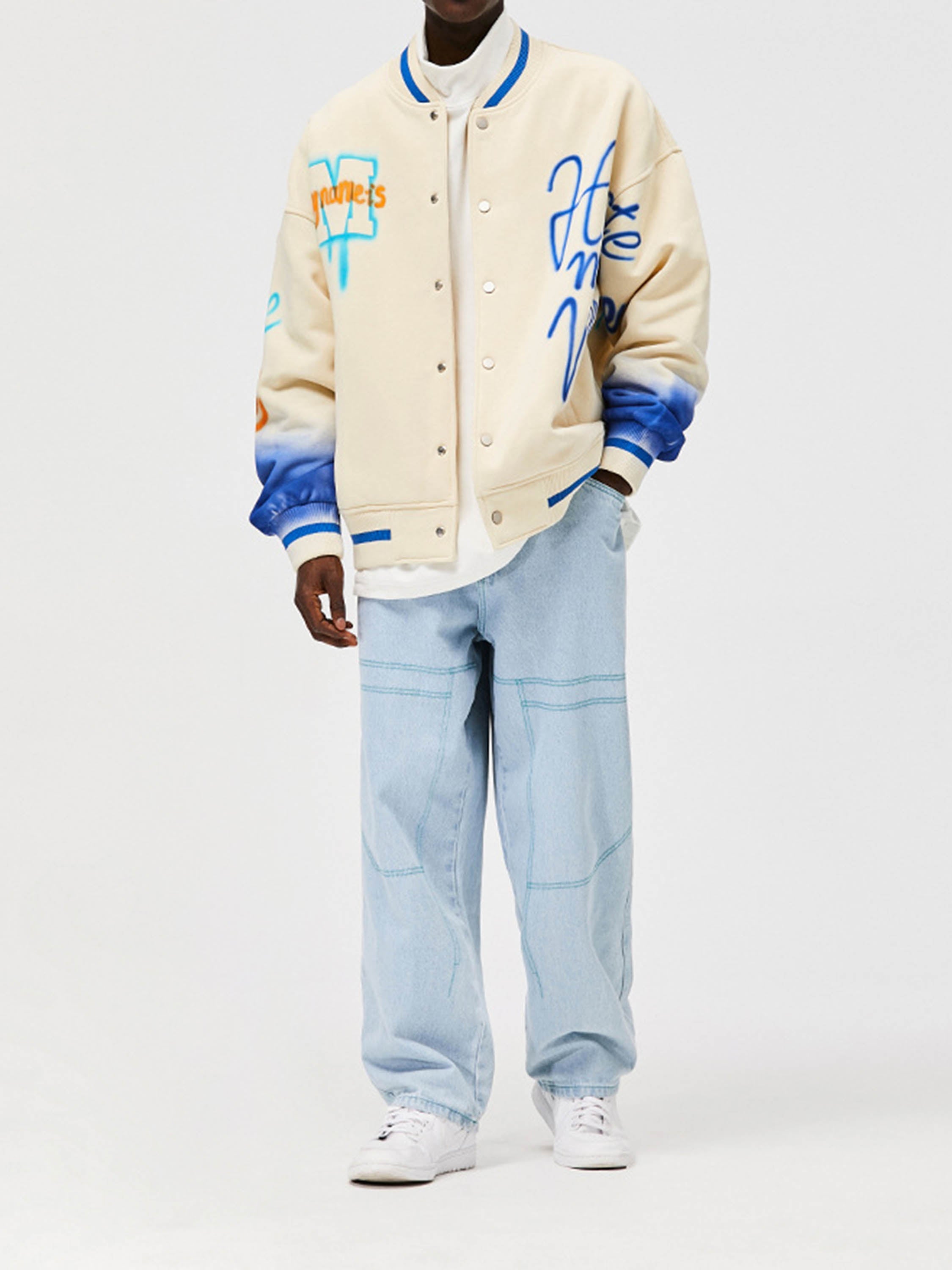 Vimiaparty's American High Street Graffiti Spray-painted Baseball Jacket